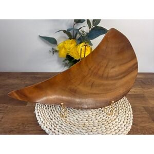 Vintage Monkey Pod Wood Sculptural Serving Bowl Mid Century Hand Carved Signed